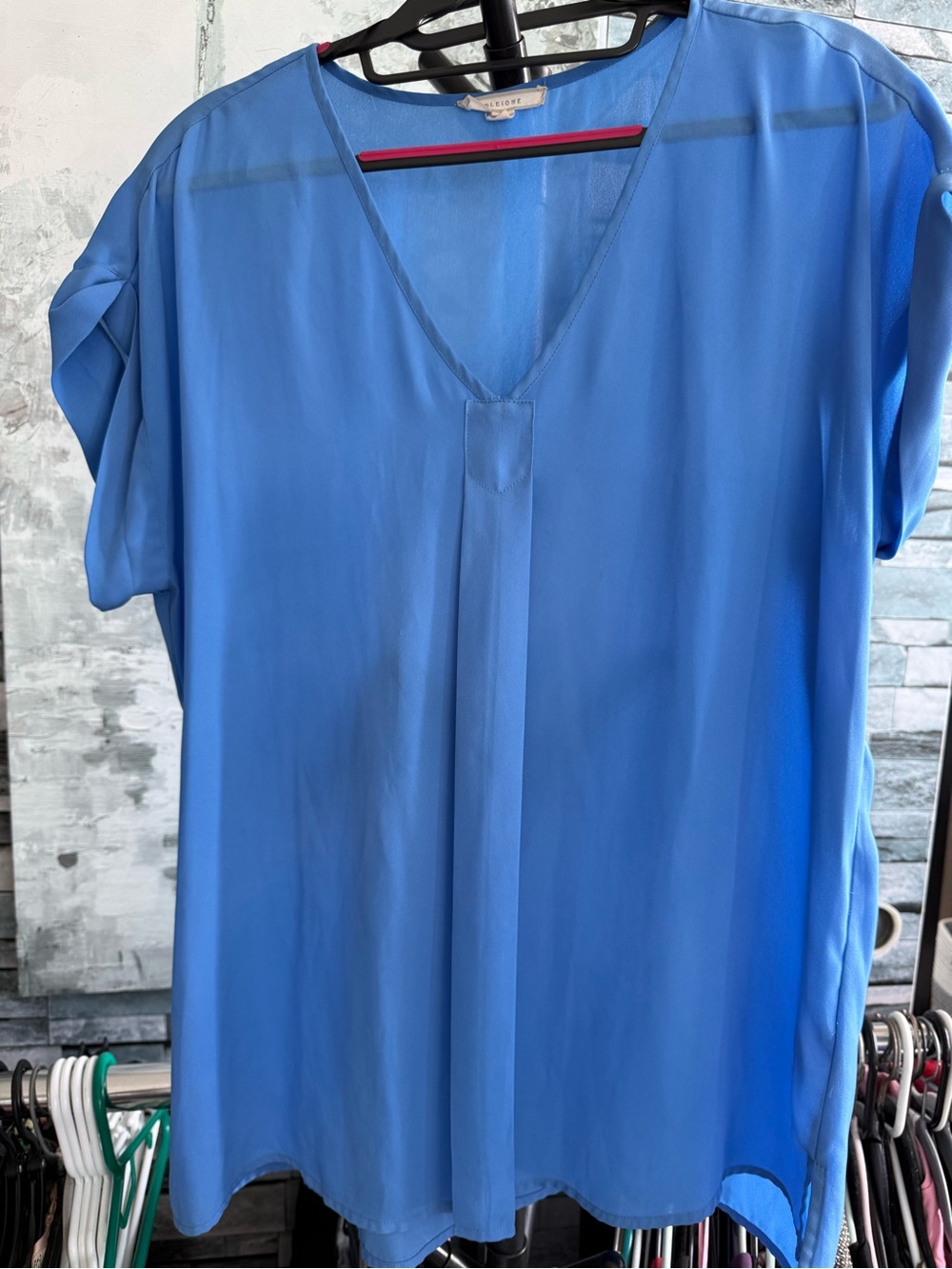 Pleione Cornflower Blue V-Neck Short Sleeve Blouse